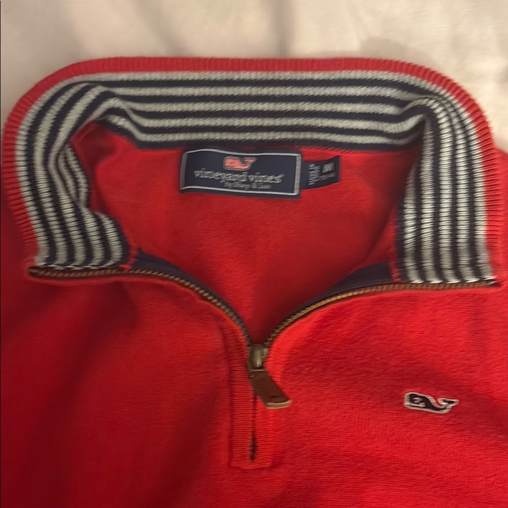Vineyard Vines Kids Red Half-Zip Sweater with Striped Collar